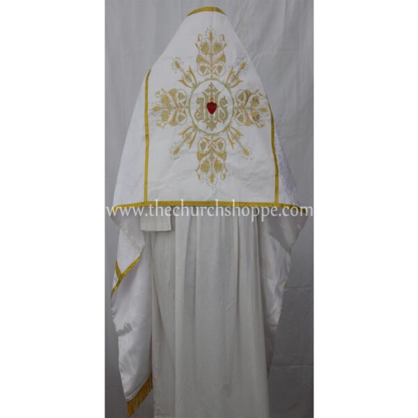 WHITE HUMERAL VEIL WITH IHS EMBROIDERY