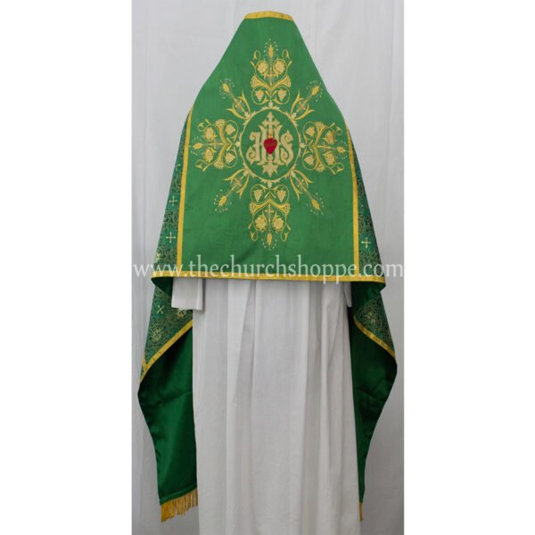 METALLIC GREEN HUMERAL VEIL WITH IHS EMBROIDERY