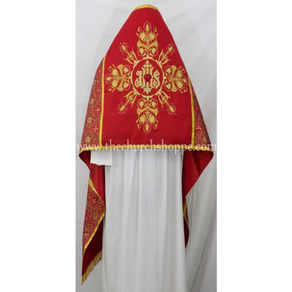 METALLIC RED HUMERAL VEIL WITH IHS EMBROIDERY