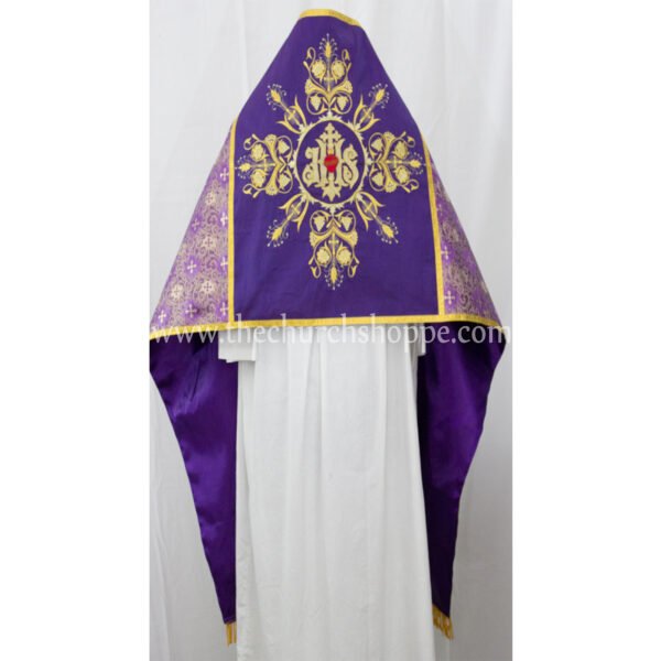 METALLIC PURPLE HUMERAL VEIL WITH IHS EMBROIDERY