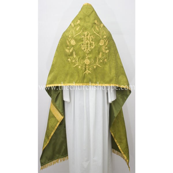 OLIVE GREEN HUMERAL VEIL WITH IHS EMBROIDERY