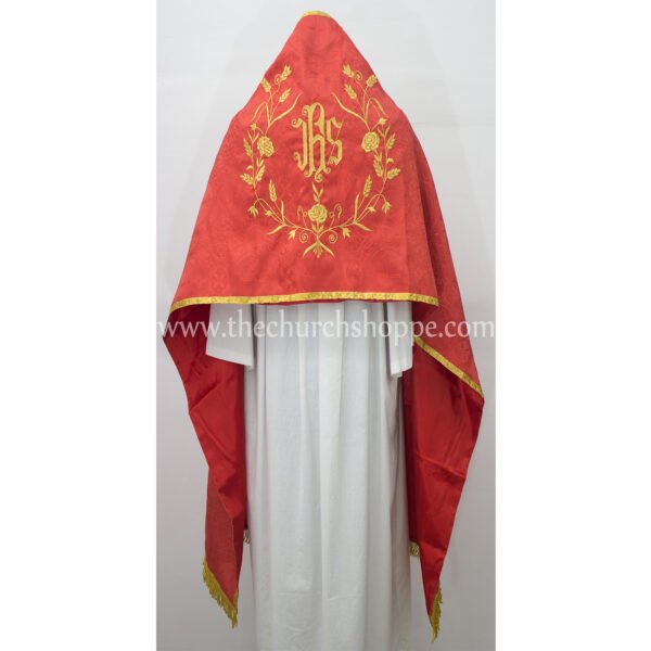 RED HUMERAL VEIL WITH IHS EMBROIDERY
