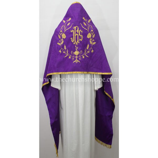 PURPLE HUMERAL VEIL WITH IHS EMBROIDERY
