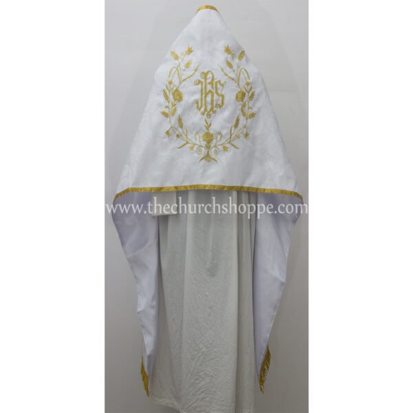 WHITE HUMERAL VEIL WITH IHS EMBROIDERY