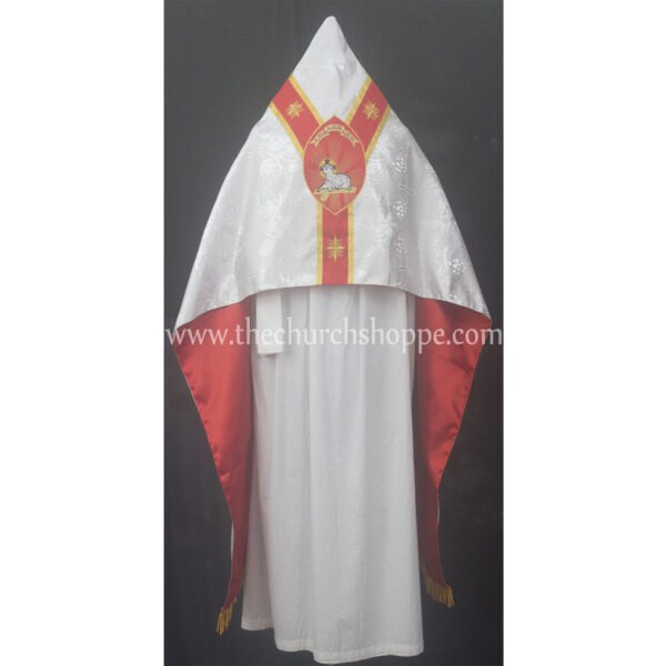 METALLIC SILVER HUMERAL VEIL WITH AGNUS DEI EMBROIDERY