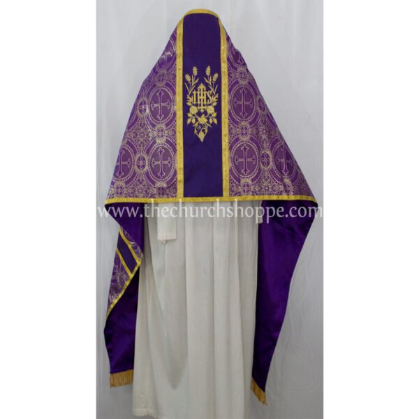 METALLIC PURPLE HUMERAL VEIL WITH IHS EMBROIDERY