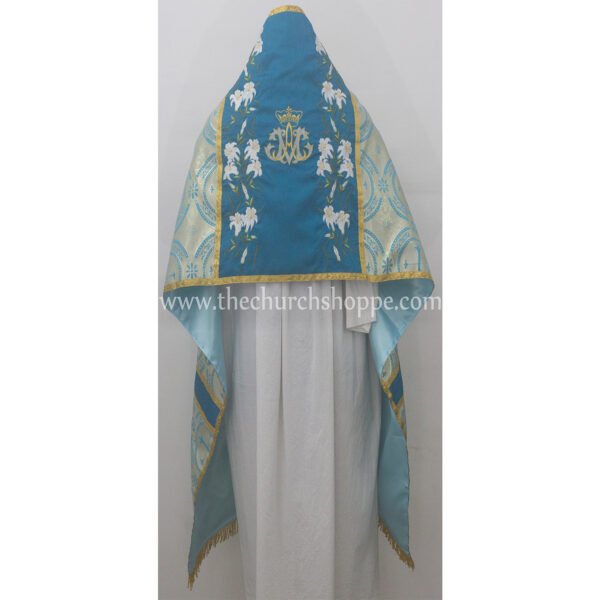MARIAN BLUE METALLIC HUMERAL VEIL WITH AVE MARIA EMBROIDERY