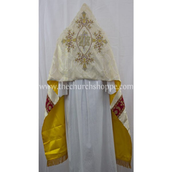 METALLIC GOLD HUMERAL VEIL WITH IHS EMBROIDERY