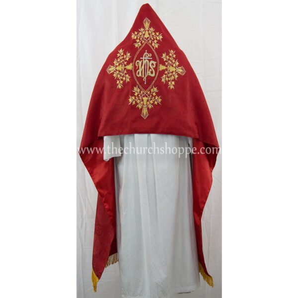 RED HUMERAL VEIL WITH IHS EMBROIDERY