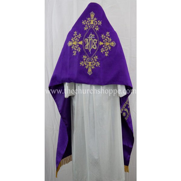 PURPLE HUMERAL VEIL WITH IHS EMBROIDERY