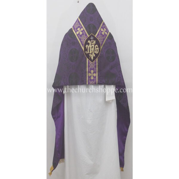 BLACK WITH PURPLE HUMERAL VEIL WITH IHS EMBROIDERY