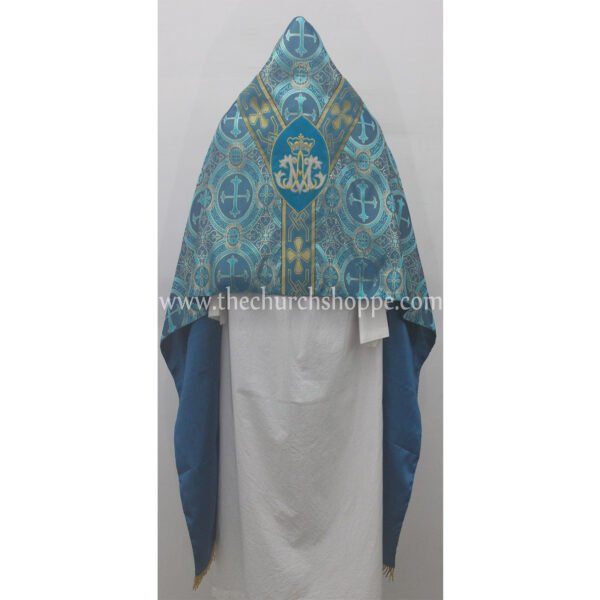 METALLIC DARK MARIAN BLUE HUMERAL VEIL WITH AM EMBROIDERY