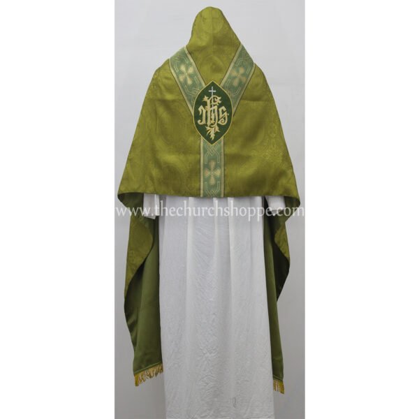 OLIVE GREEN HUMERAL VEIL WITH IHS EMBROIDERY