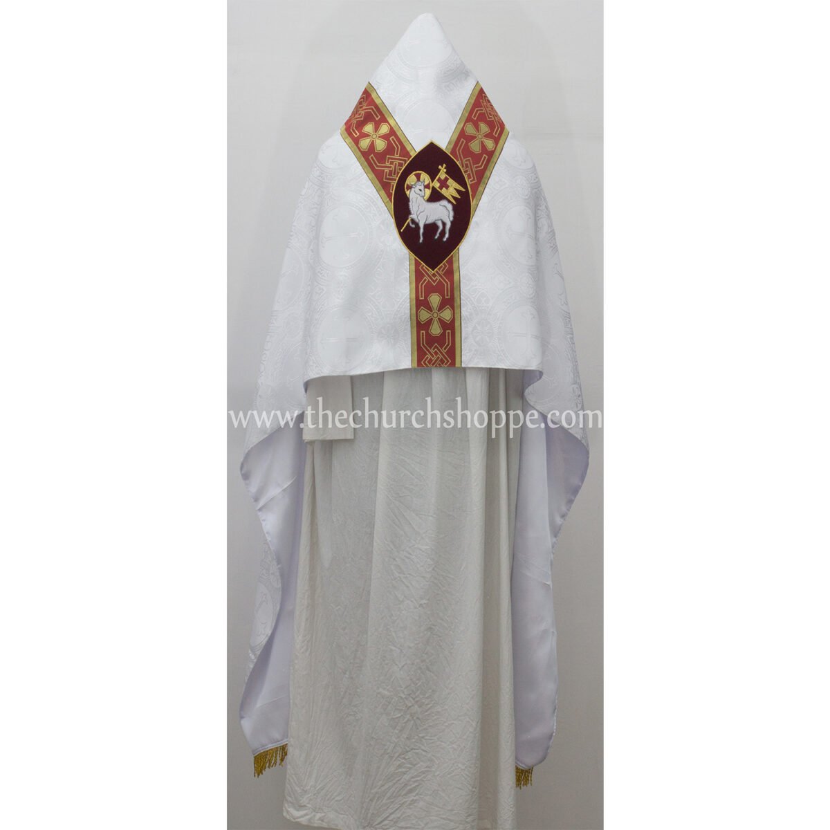 WHITE HUMERAL VEIL WITH AGNUS DEI EMBROIDERY - Image 1