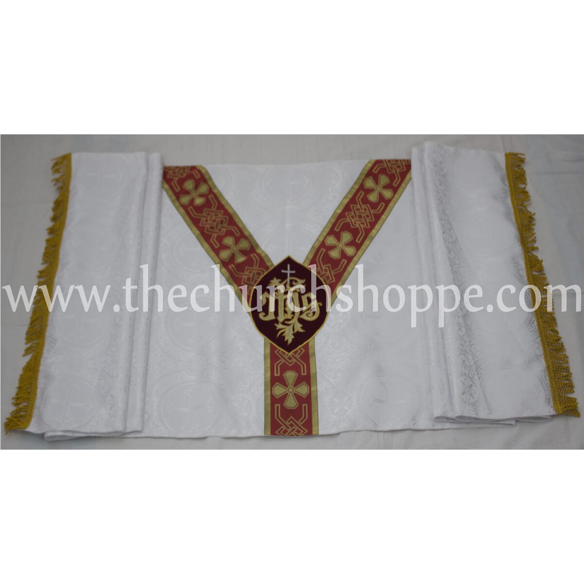 WHITE HUMERAL VEIL WITH IHS EMBROIDERY - Image 3