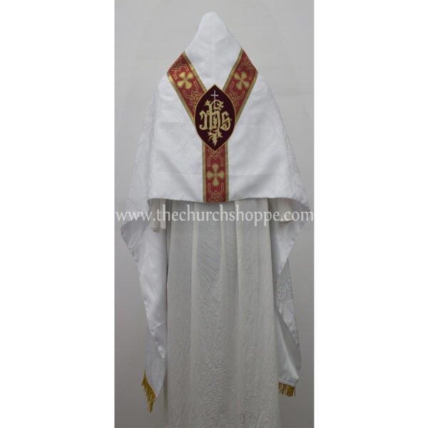 WHITE HUMERAL VEIL WITH IHS EMBROIDERY