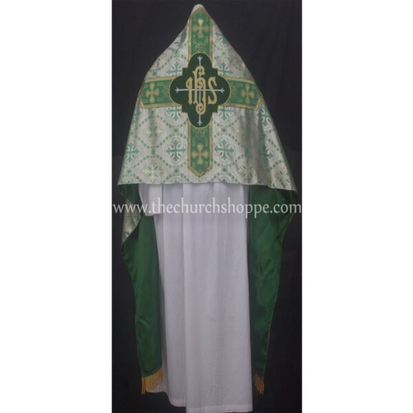GREEN METALLIC HUMERAL VEIL WITH IHS EMBROIDERY