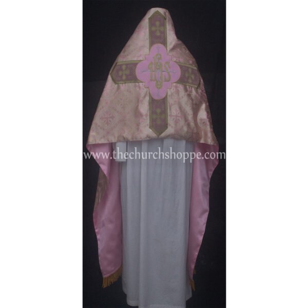LIGHT ROSE METALLIC HUMERAL VEIL WITH IHS EMBROIDERY