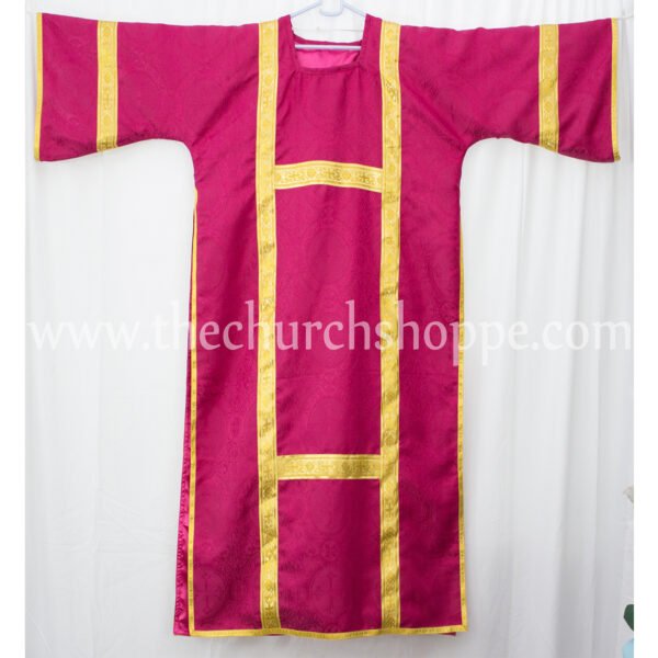 DARK ROSE GOTHIC DALMATIC VESTMENT WITH DEACON’S STOLE AND MANIPLE