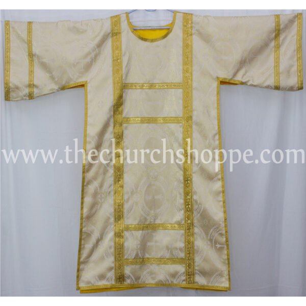 METALLIC GOLD SPANISH DALMATIC VESTMENT WITH DEACON’S STOLE AND MANIPLE