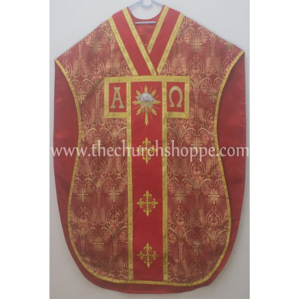 METALLIC RED ST. PHILIP NERI VESTMENT AND MASS SET WITH SLAIN AGNUS DEI EMBROIDERY