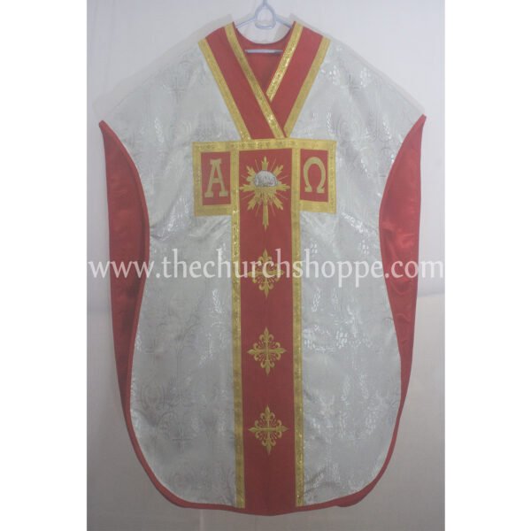 METALLIC SILVER ST. PHILIP NERI VESTMENT AND MASS SET WITH SLAIN AGNUS DEI EMBROIDERY
