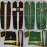 BLACK AND GREEN REVERSIBLE TRAVEL AMERICAN MILITARY VESTMENT AND MASS SET WITH IHS EMBROIDERY