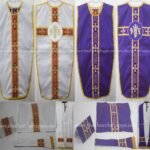 WHITE AND PURPLE REVERSIBLE TRAVEL AMERICAN MILITARY VESTMENT AND MASS SET WITH IHS EMBROIDERY