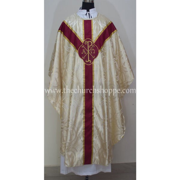 METALLIC GOLD GOTHIC VESTMENT WITH IHS AND PAX EMBROIDERY
