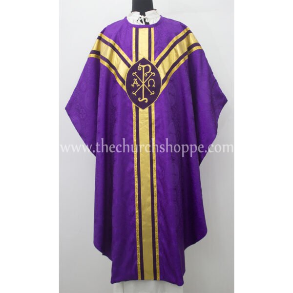 PURPLE GOTHIC VESTMENT WITH IHS AND PAX EMBROIDERY