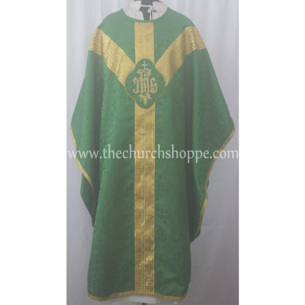 GREEN GOTHIC VESTMENT WITH IHS EMBROIDERY