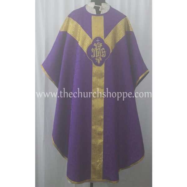 PURPLE GOTHIC VESTMENT WITH IHS EMBROIDERY