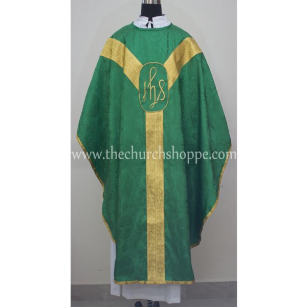 GREEN GOTHIC VESTMENT WITH IHS EMBROIDERY