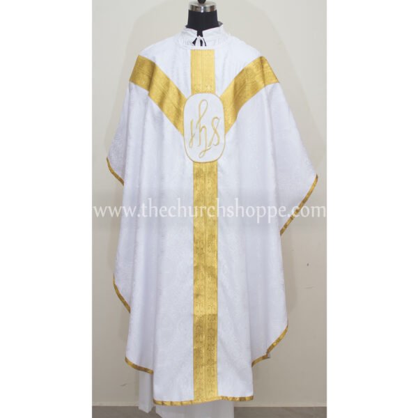 WHITE GOTHIC VESTMENT WITH IHS EMBROIDERY