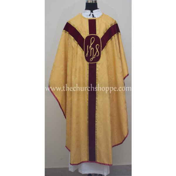 YELLOW GOTHIC VESTMENT WITH IHS EMBROIDERY