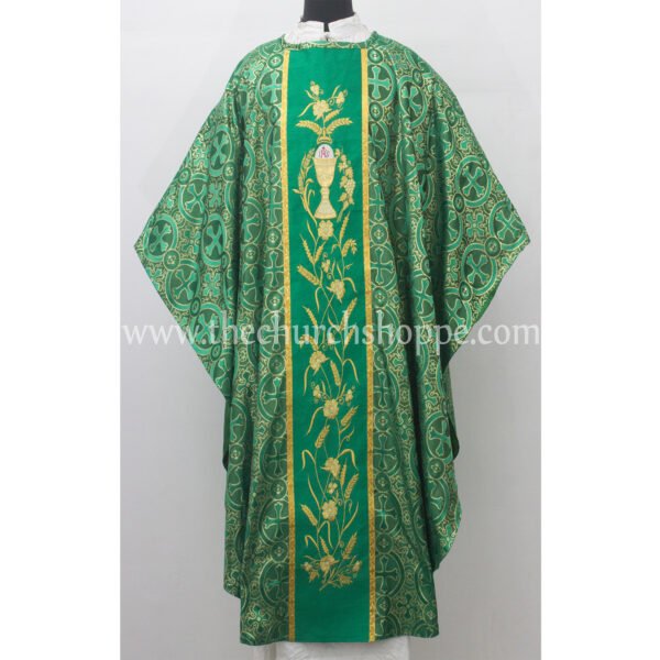 METALLIC GREEN GOTHIC VESTMENT WITH EUCHARIST EMBROIDERY