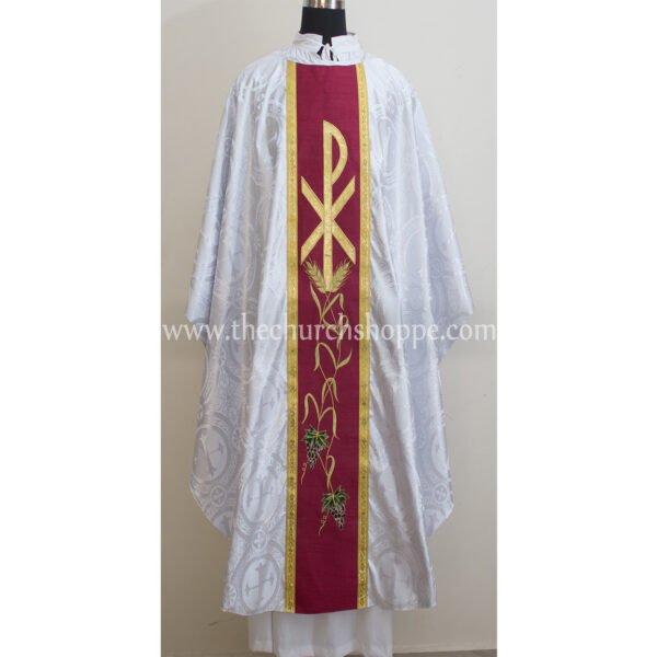 METALLIC SILVER GOTHIC VESTMENT WITH PAX EMBROIDERY