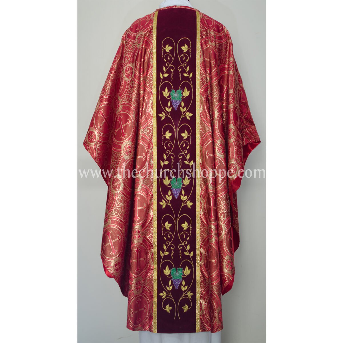 METALLIC RED GOTHIC VESTMENT WITH GRAPE AND VINES EMBROIDERY - Image 2