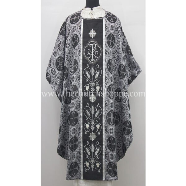 BLACK WITH WHITE GOTHIC VESTMENT WITH PAX EMBROIDERY