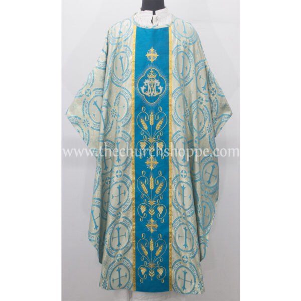MARIAN BLUE METALLIC GOTHIC VESTMENT WITH AM EMBROIDERY