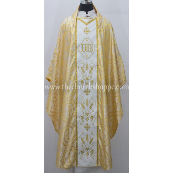 YELLOW METALLIC GOTHIC VESTMENT WITH IHS EMBROIDERY