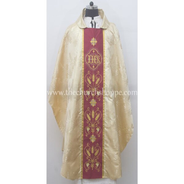 METALLIC GOLD GOTHIC VESTMENT WITH IHS EMBROIDERY