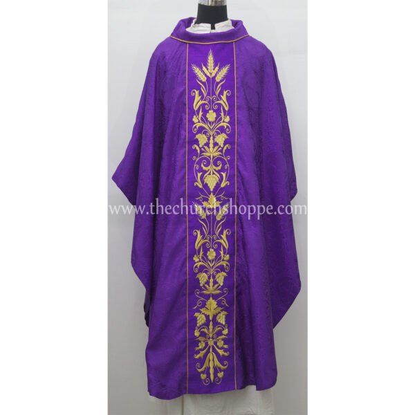 PURPLE GOTHIC VESTMENT WITH TUDOR ROSE, WHEAT AND GRAPE EMBROIDERY