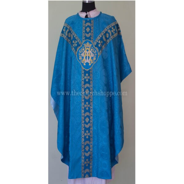 MARIAN BLUE GOTHIC VESTMENT WITH AM EMBROIDERY