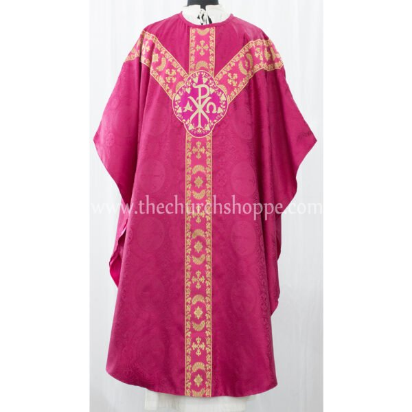 DARK ROSE GOTHIC VESTMENT WITH IHS AND PAX EMBROIDERY
