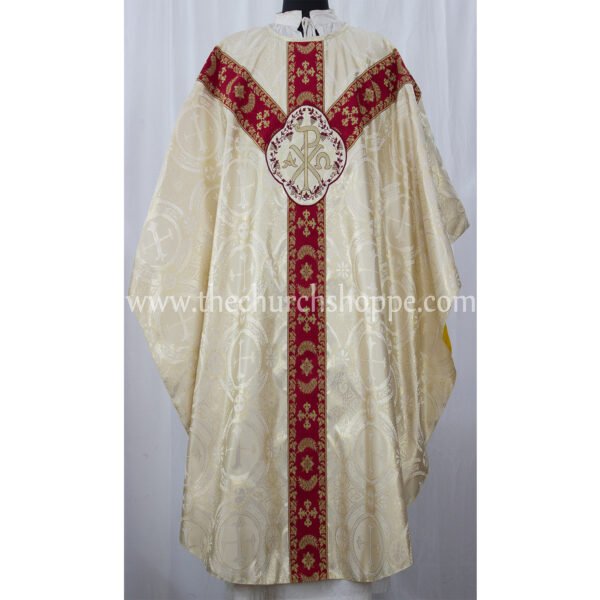 METALLIC GOLD GOTHIC VESTMENT WITH IHS AND PAX EMBROIDERY