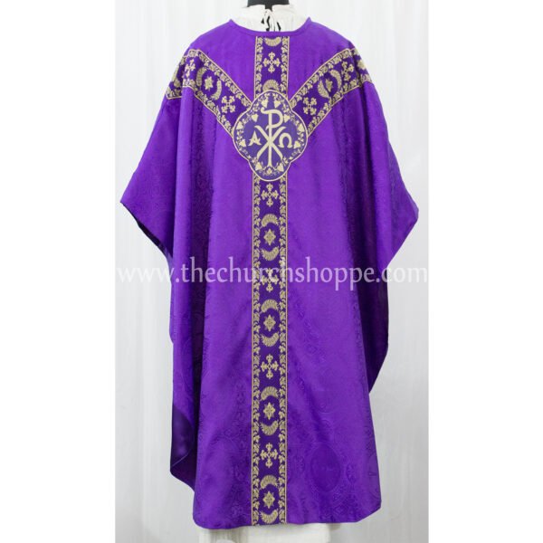 PURPLE GOTHIC VESTMENT WITH IHS AND PAX EMBROIDERY