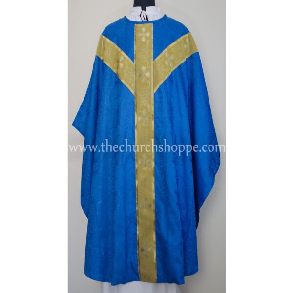 BLUE GOTHIC VESTMENT WITH IHS EMBROIDERY