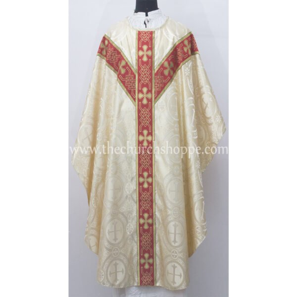 METALLIC GOLD GOTHIC VESTMENT WITH IHS EMBROIDERY