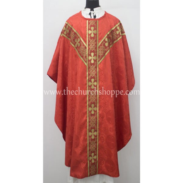 RED GOTHIC VESTMENT WITH IHS EMBROIDERY